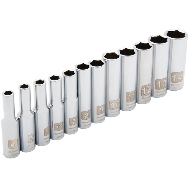 Tools 1/4" Drive 12 Piece 6 Point, Deep Metric Socket Set, 4mm - 14mm